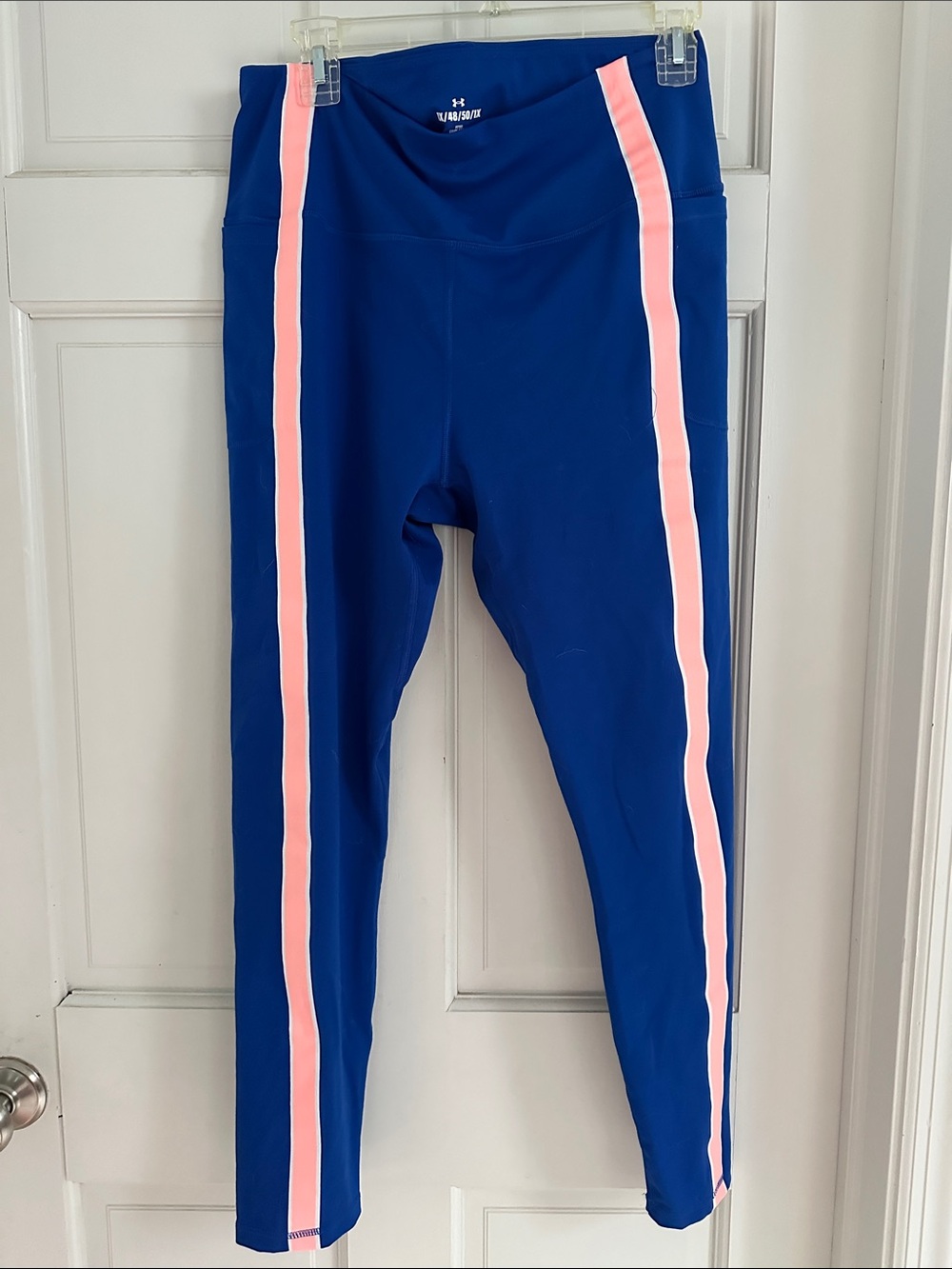 Under Armour Blue Track Pants with Pink Side Stripes